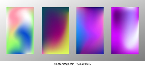 Abstract bright gradient background. Set of 4 backgrounds. Creative modern vector illustration. Holographic spectrum for coating.