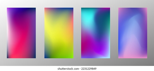 Abstract bright gradient background. Set of 4 backgrounds. Creative modern vector illustration. Holographic spectrum for coating.