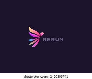Abstract bright gradient bird logo. Creative parrot hummingbird logotype. Freedom flight symbol. Vector illustration.