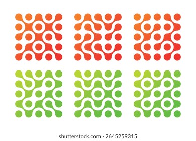 
 Abstract bright gradient Connect pattern. Set of vector geometric patterns with bright connected dots on white background.