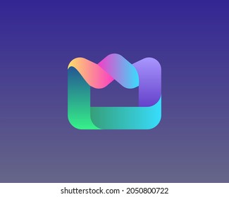 Abstract bright gradient crown vector icon logo design template. 3d colorful king, royal, luxury sign symbol mark logotype.