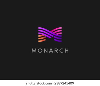 Abstract bright gradient letter M logo. Universal colorful striped monogram. Vector illustration