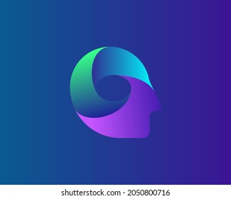 Abstract bright gradient person in profile vector logotype. Universal 3d avatar, anonymous symbol logo design.