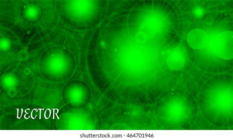 Abstract Bright Green Background with gleaming Lights. Vector Illustration for design. Bright spots, with rays of light.