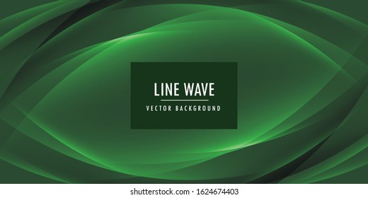 Abstract Bright Green curve Banner. Bright elements on dark Green background
