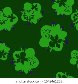 Abstract bright green flowers on green dark background. Pattern. Vector illustration.