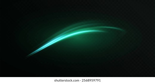 Abstract bright green glowing colorful curved line with magic light effect. Vivid glow effect for game interface design and illustrations.