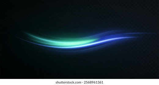 Abstract bright green glowing colorful curved line with blue highlight and bright light effect. Creative glow effect for game interface design and illustrations.