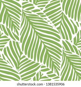 Abstract bright green leaf seamless pattern. Exotic plant. Tropical pattern, palm leaves seamless vector floral background.