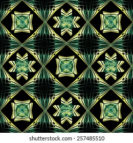 Abstract bright green pattern on a black background.