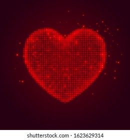 Abstract bright heart. Design element for Happy Valentine's Day. Heart with a dot pattern, particles and flares. Ready for your design, greeting card, poster, banner. Vector illustration.