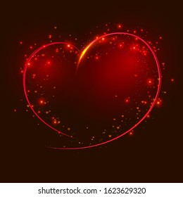 Abstract bright heart. Design element for Happy Valentine's Day. Red heart made of lines, particles and flares. Ready for your design, greeting card, poster, banner. Vector illustration.