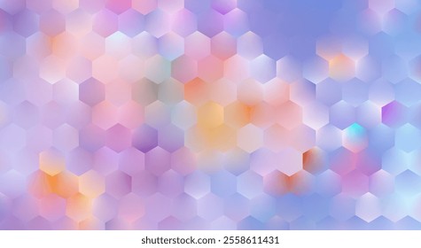 Abstract bright hexagon background. Hexagon bg. Pastel purple pink poster design. Geometric shape art decoration. Gradient tile texture. Mosaic pattern cover. Vector Illustration, EPS 10.