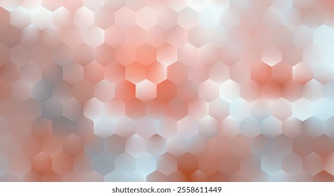 Abstract bright hexagon background. Hexagon bg. Pastel pale pink poster design. Geometric shape art decoration. Gradient tile texture. Mosaic pattern cover. Vector Illustration, EPS 10.