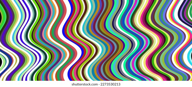 Abstract bright iridescent colorful pattern of wavy lines. Composition in the form of an arbitrary multi-colored background. Vector illustration, EPS 10. Hippie and psychedelic. Copy space.Funky style