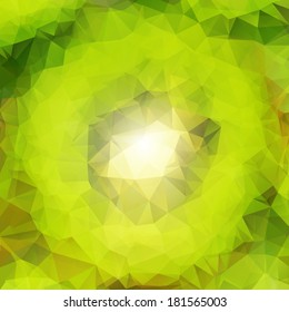 Abstract bright light green background with triangle kiwi fruit, geometric style