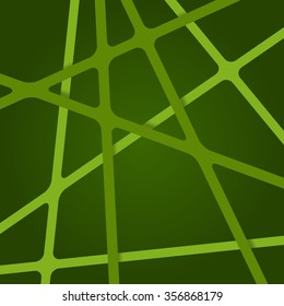 Abstract bright light green and fresh colors stripes cross on dark backdrop. Vivid layout 3d effect pattern thick lines. Simple modern template with grid tapes elements on different levels layers.