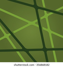 Abstract bright light green and fresh colors stripes cross on dark backdrop. Vivid layout 3d effect pattern thick lines. Simple modern template with grid tapes elements on different levels layers.