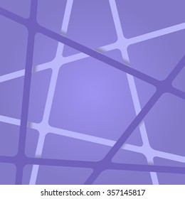 Abstract bright light lilac and pale colors stripes cross on dark backdrop. Vivid layout 3d effect pattern thick lines. Simple modern template with grid tapes elements on different levels layers.
