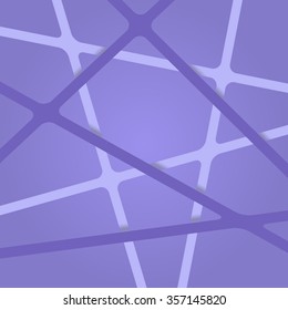 Abstract bright light lilac and pale colors stripes cross on dark backdrop. Vivid layout 3d effect pattern thick lines. Simple modern template with grid tapes elements on different levels layers.