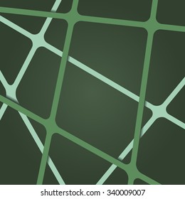 Abstract bright light turquoise and green colors stripes cross on dark backdrop. Vivid layout 3d effect pattern thick lines. Simple modern template with grid tapes elements on different levels layers.