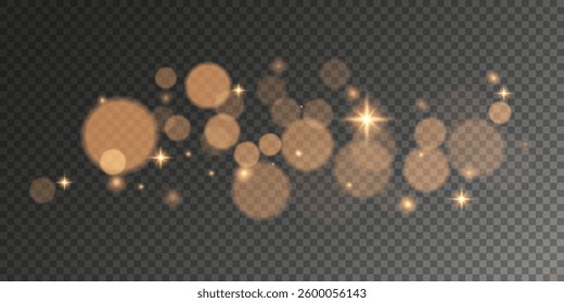 Abstract bright lights with blurry glares bokeh isolated on dark transparent background. White twinkle effect. Vector illustration. EPS 10.