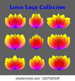 Abstract bright lotus logos set. Vector colorful floral logotypes template. Modern trendy flower symbols collection