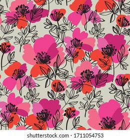 Abstract bright modern peony flowers seamless pattern for background, fabric, textile, wrap, surface, web and print design. Peon floral vector tile rapport
