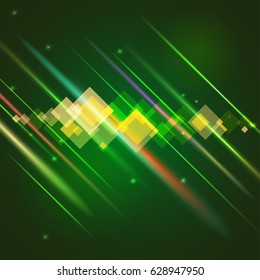 Abstract bright motion background with blurred light rays and lens flare. Dynamic digital, technology backdrop for breaking news or cover. Vector illustration.
