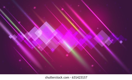 Abstract bright motion background with blurred light rays and lens flare. Dynamic digital, technology backdrop for breaking news or cover. Vector illustration.
