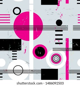 Abstract bright multicolored pattern of different geometric objects on a dark background. Template for design business card, greeting card or web page.