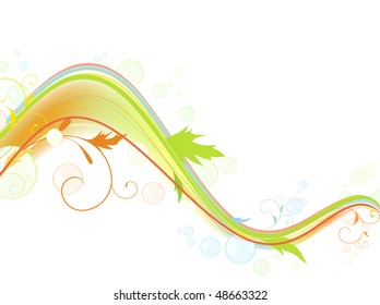 Abstract bright multicolored wave with swirls and bubblies against white background