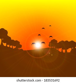 Abstract bright natural background in the evening sky. Vector illustration. 
