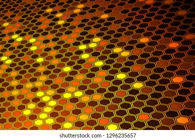 Abstract bright neon background. Technology hexagon illustration.