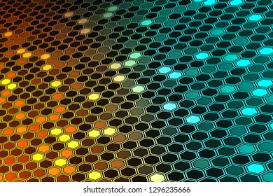 Abstract bright neon background. Technology hexagon illustration.