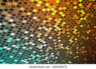 Abstract bright neon background. Technology hexagon illustration.