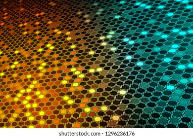 Abstract bright neon background. Technology hexagon illustration.