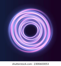Abstract Bright Neon Loop with Transparency. Glowing spiral cover. Black elegant. Fire light circles trails of sparkling glitter.