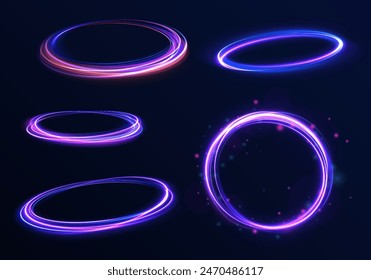 Abstract bright neon loop with transparency. Glowing spiral cover.Neon light circle of speed in the form of a round whirlpool.	