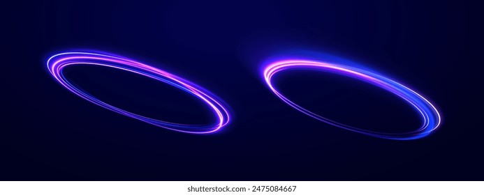 Abstract bright neon loop with transparency. Glowing spiral cover.Neon light circle of speed in the form of a round whirlpool.	