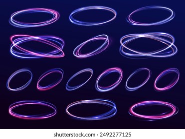 Abstract bright neon loop with transparency. Glowing spiral cover.Neon light circle of speed in the form of a round whirlpool.