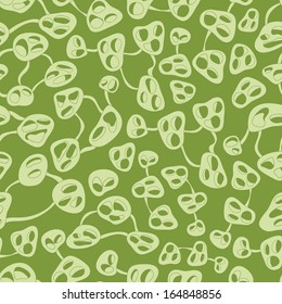 Abstract bright new  abstract objects seamless patterns with mushrooms. Pattern can be used for wallpaper pattern fills surface textures. Vector backgrounds with warm  pale lime shades.