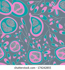 Abstract bright new  abstract objects seamless patterns with garnet. Pattern can be used for wallpaper pattern fills surface textures. Vector backgrounds with bright  shades.