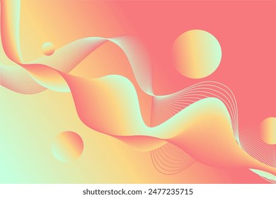 Abstract bright orange summer background with waves and circles