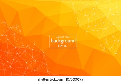 Abstract Bright Orange Technology Background -Connected lines with dots