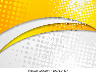 Abstract bright orange waves corporate background with grunge halftone. Vector design