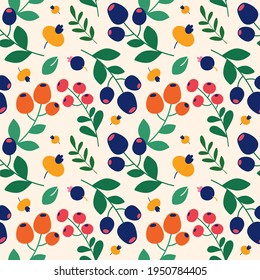 Abstract bright pattern with berries in the Scandinavian style. Vector illustration.