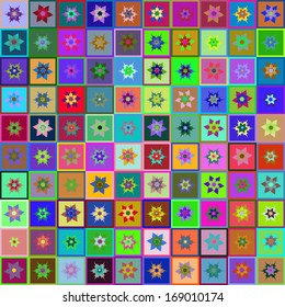 abstract bright pattern with geometry shapes and flowers by patchwork style