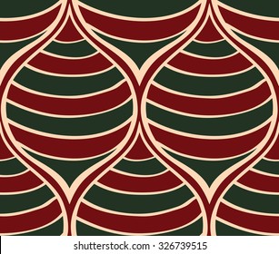 Abstract bright pattern from stylized whirligig. Vector ornament of curved lines on a red background. Christmas seamless striped pattern.