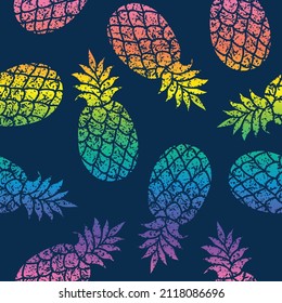 Abstract Bright   Pineapple fruit in seamless pattern  in Vector. Tropical exotic summer pattern with funny hand drawn pineapples. print for T-shirts, textiles, wrapping paper, web. 